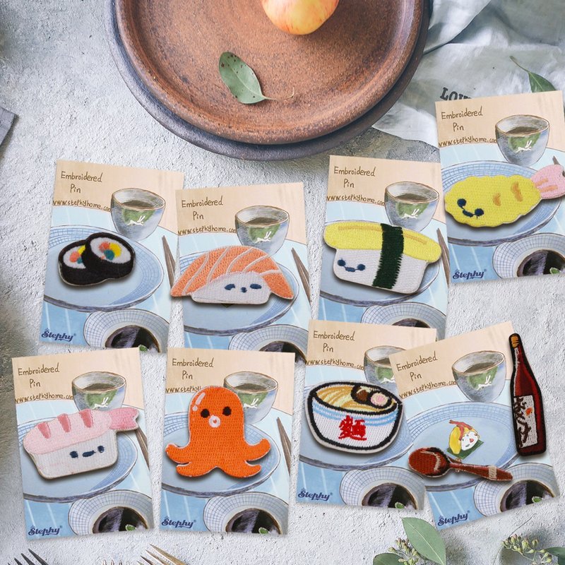 9款日本料理/壽司/小食--手作刺繡胸針,別針 情人節禮物 - 胸針 - 繡線 