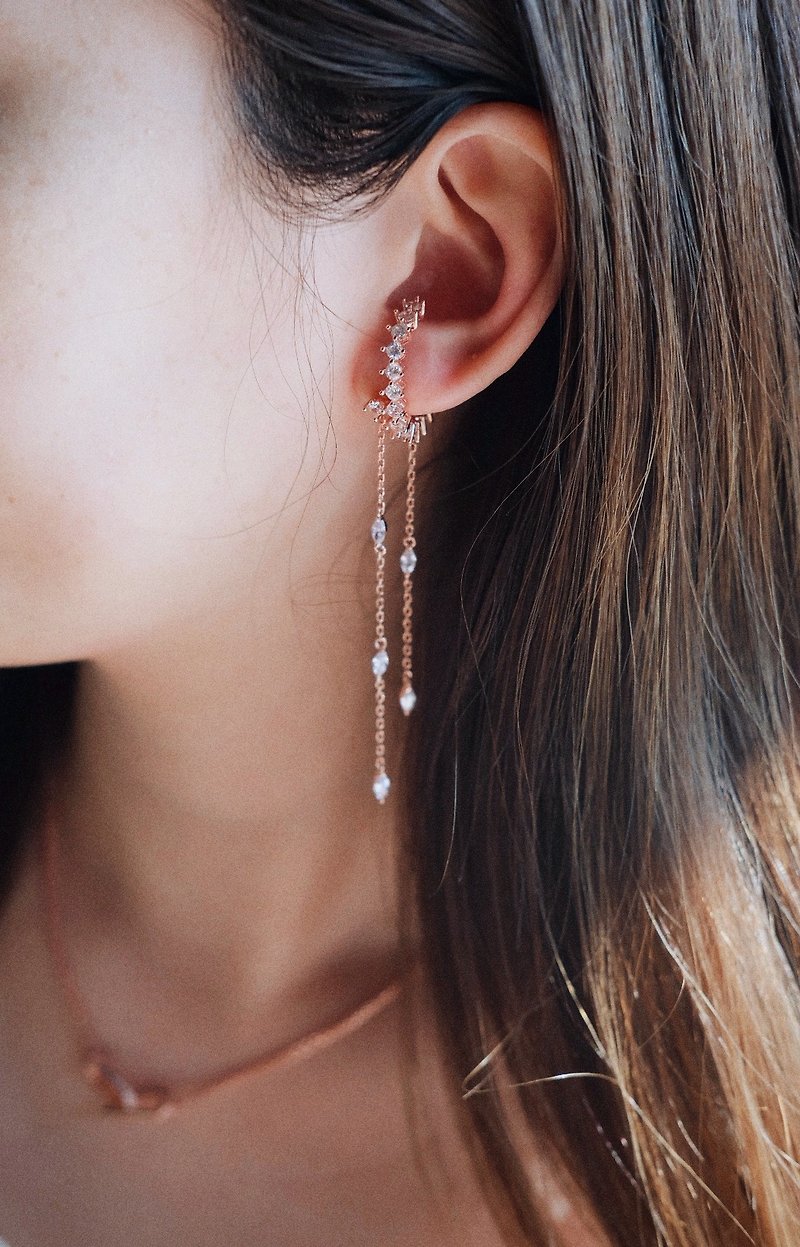 Shining star collection sterling silver long earrings Double drops - ต่างหู - เงินแท้ สีเงิน