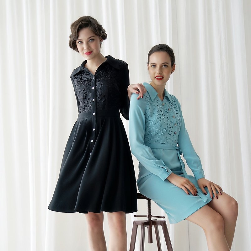 Black embroidered shirt dress (left) - One Piece Dresses - Other Materials Black
