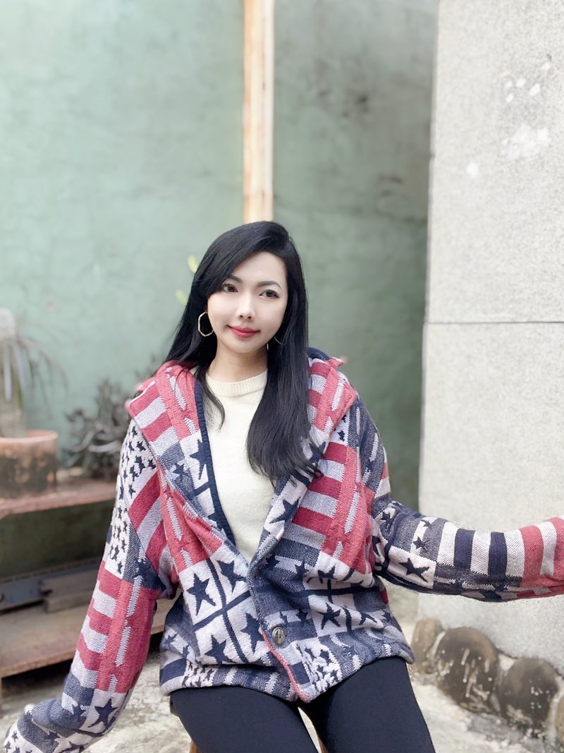 經典紅白藍美式配色 立體工藝織紋 特殊花毯圖騰夾克外套 jacket - 女裝外套/大衣 - 棉．麻 多色