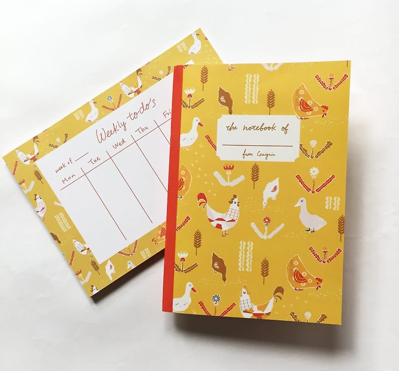 Chicken farm with a cock and duck A5 checkered notebook - Notebooks & Journals - Paper Yellow
