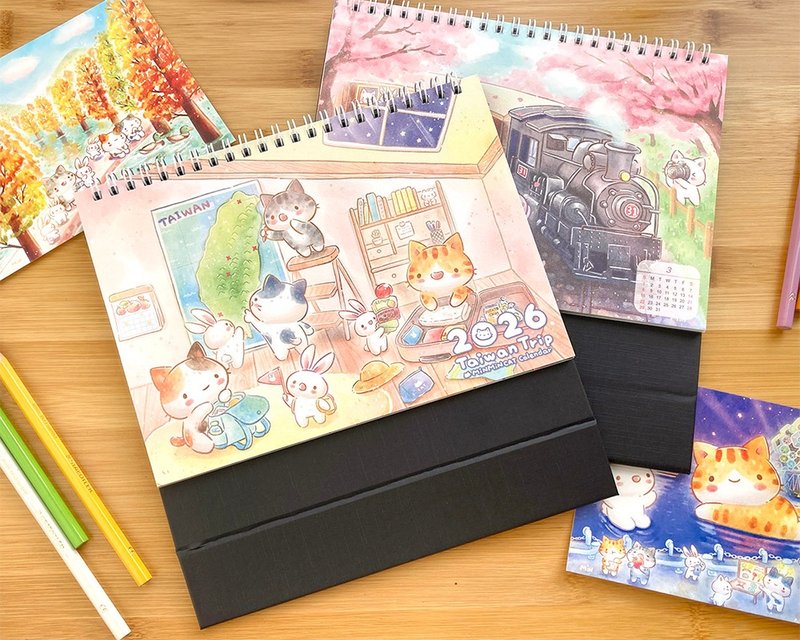 2026 Secret Cat Illustrated Desk Calendar (Includes a bonus mini-year calendar card) - Calendars - Paper Multicolor