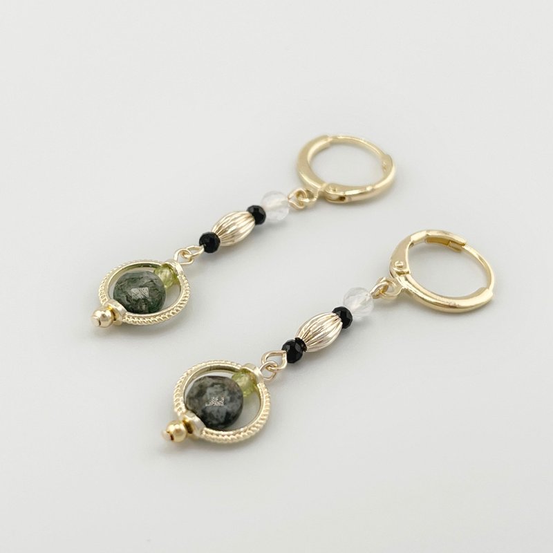 Bellebey Garden | Tree Grain Agate Stone Stone White Crystal | Natural Crystal Earrings - Earrings & Clip-ons - Crystal Green