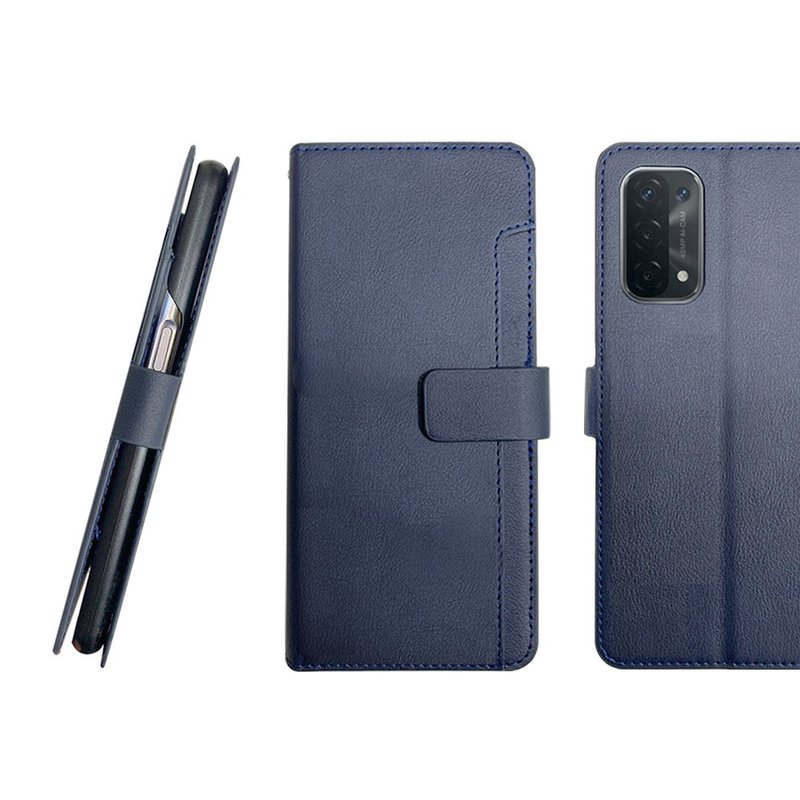 CASE SHOP OPPO A74(5G) 前插卡側立式皮套-藍  加送3.5mm耳機 - 手機殼/手機套 - 人造皮革 藍色