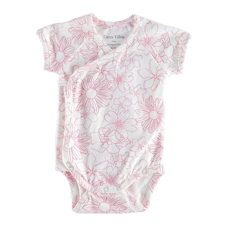 [Deux Filles organic cotton] baby short-sleeved side cardigan bag fart dress / jumpsuit 0~12M - ชุดทั้งตัว - ผ้าฝ้าย/ผ้าลินิน 