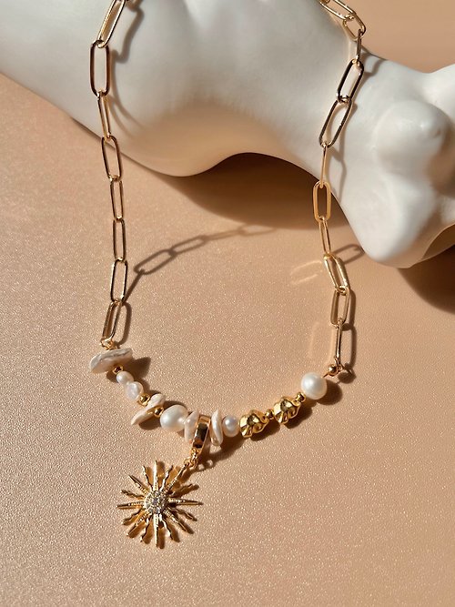 aesthea 手作輕珠寶 歐美風天然珍珠能量太陽吊墜項鍊 | 贈母親節限量包裝