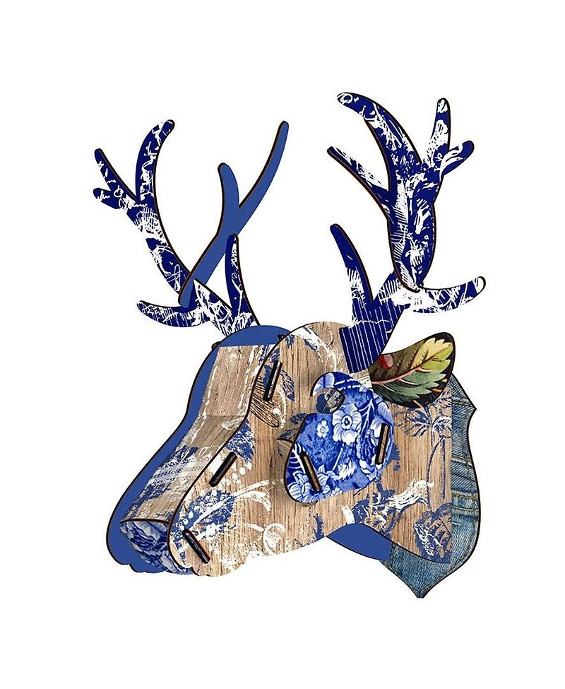 SUSS- Italy MIHO Wood deer head texture Home Decor / Mural - Medium Large (Cervo-73) - New Home / Decor / Present / Birthday - Free Shipping - Items for Display - Wood Blue