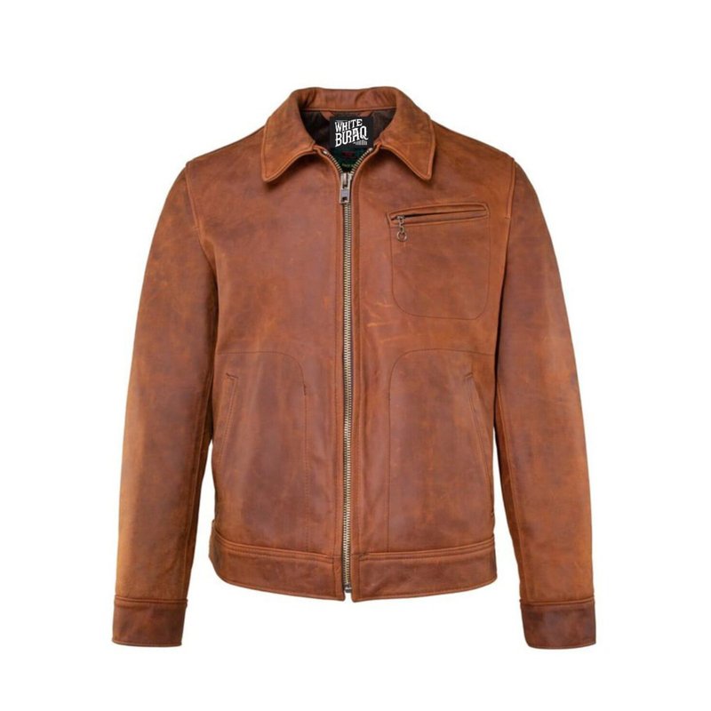 Vintage Classic Brown Genuine Cowhide Leather Jacket Coat - 男夾克/外套 - 真皮 咖啡色