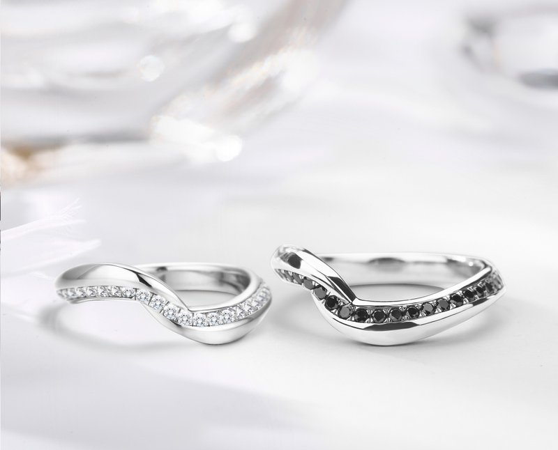 鑽石14k金結婚戒指組合 密釘永恆情侶對戒 獨特漩渦訂婚求婚戒指 - 對戒 - 貴金屬 銀色