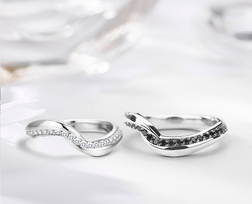 Majade Jewelry Design 鑽石14k金結婚戒指組合 密釘永恆情侶對戒 獨特漩渦訂婚求婚戒指