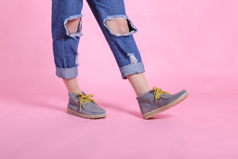 Suede ankle boots_shark gray - รองเท้าลำลองผู้หญิง - หนังแท้ สีเทา