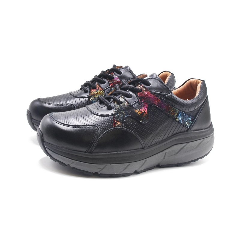 W&M (women) colorful pattern strap thick-soled casual shoes for women - black - Women's Casual Shoes - Genuine Leather 