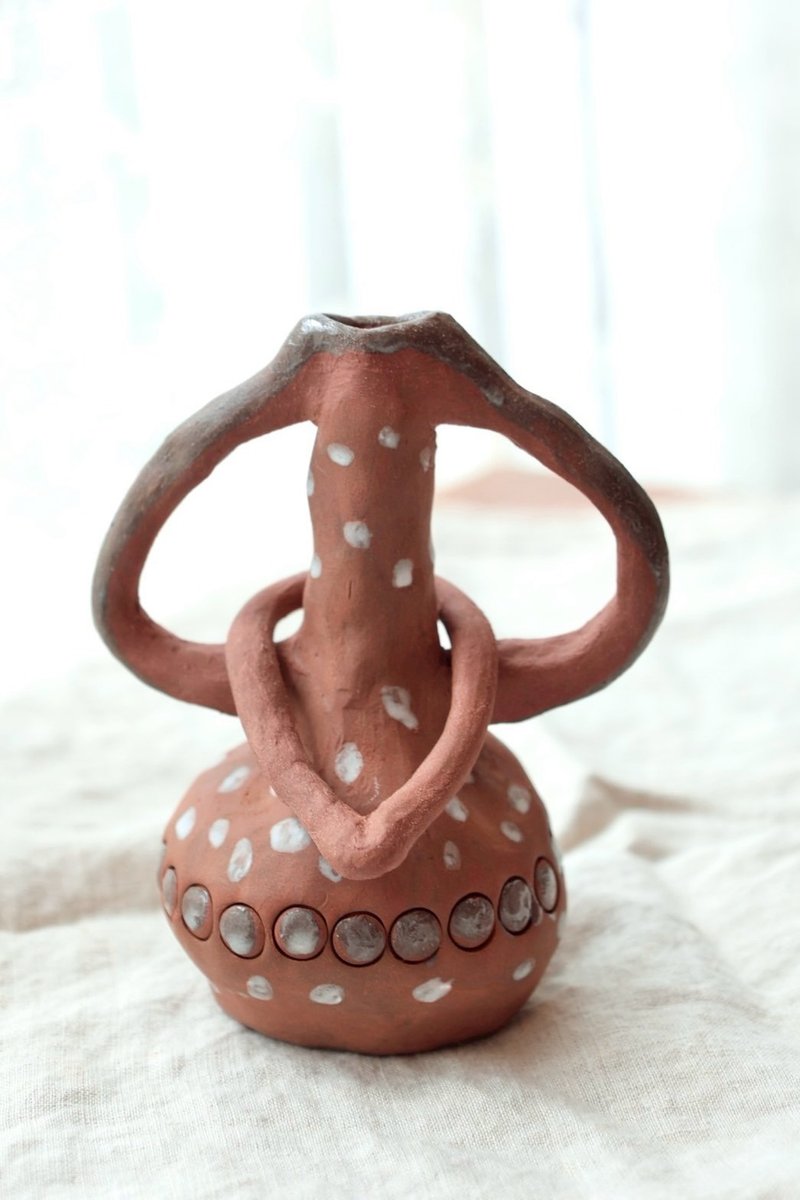 【喬遷禮物】聖手之環部落風花器侘寂風雕塑擺件收藝術作品 - 花瓶/花器 - 陶 咖啡色