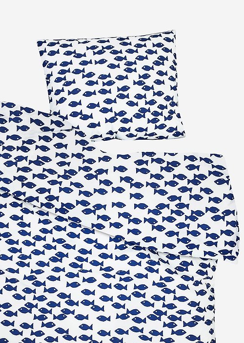Fine Little Day 有機棉被套枕套兩件組 – FISH BED SET, BLUE
