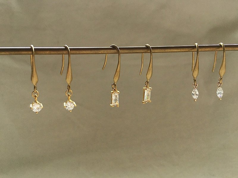 Zircon Earrings Bracelet Set Brass Earrings Brass Bracelet Natural Zircon - สร้อยข้อมือ - ทองแดงทองเหลือง สีทอง