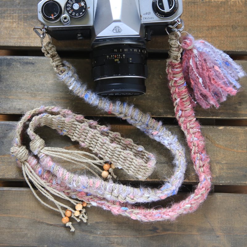 Lanyard/Pink knitted hemp camera strap/belt - Camera Straps & Stands - Cotton & Hemp Pink