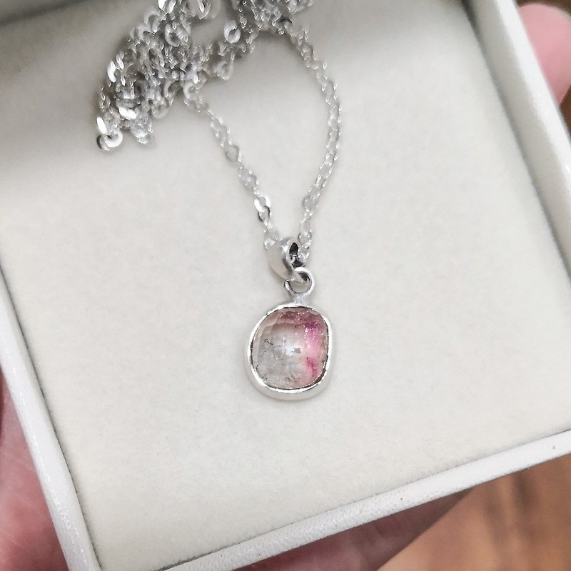 Natural pink tourmaline checkerboard faceted sterling silver pendant on sale - Necklaces - Gemstone Pink