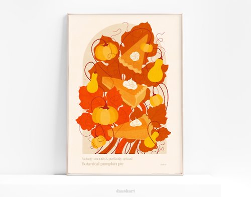 daashart Modern kitchen art Botanical vintage Pumpkin pie poster Printable Autumn wall