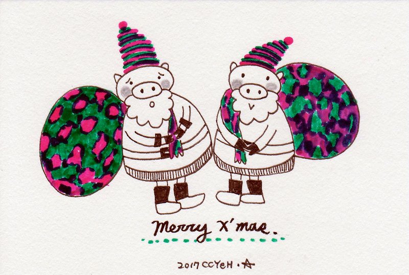 [Christmas pig pig treasure - hand-painted greeting blessing postcard] Christmas pig pig treasure - การ์ด/โปสการ์ด - กระดาษ 