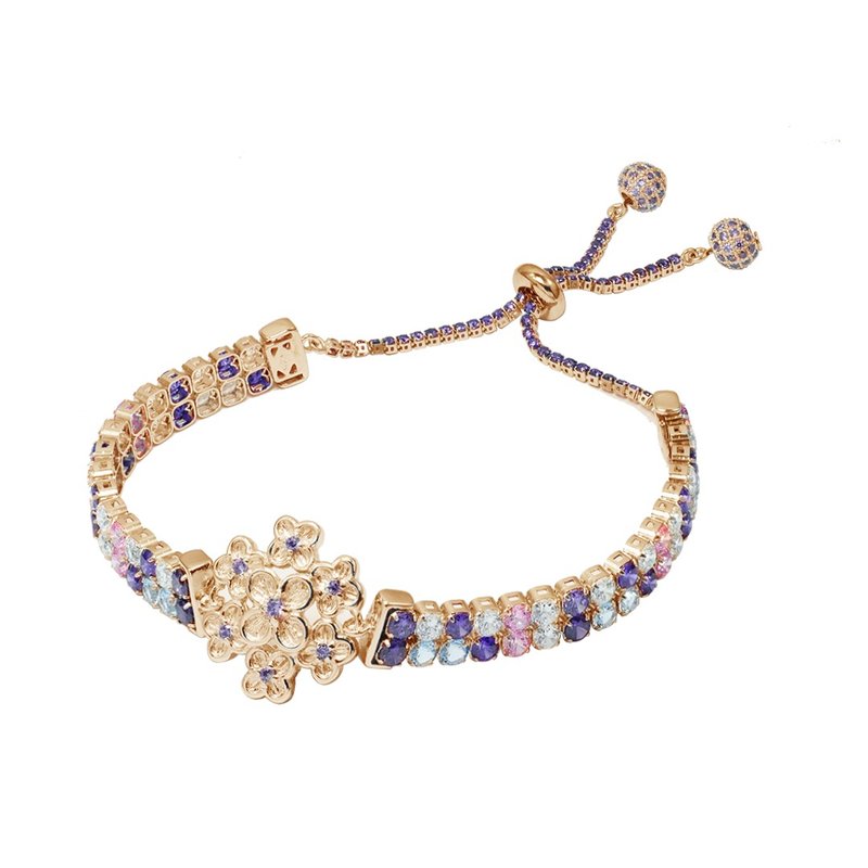 Sterling Silver Stone and Arrows Zirconia Double Merge Bracelet - Hydrangea (Gold) - สร้อยข้อมือ - โลหะ สีทอง