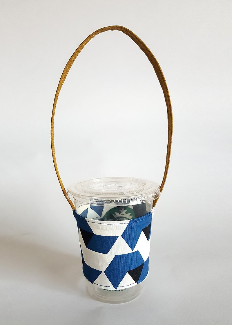 ミニマリスト和風風のウコン青い袋飲料カップ - ドリンクホルダー - コットン・麻 ブルー