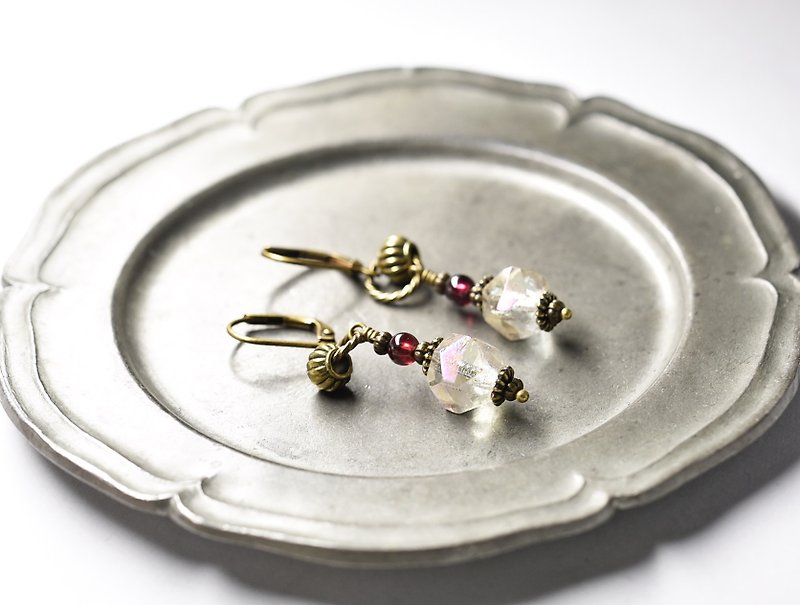 Vintage Aurora Czech beads and garnet ring earrings