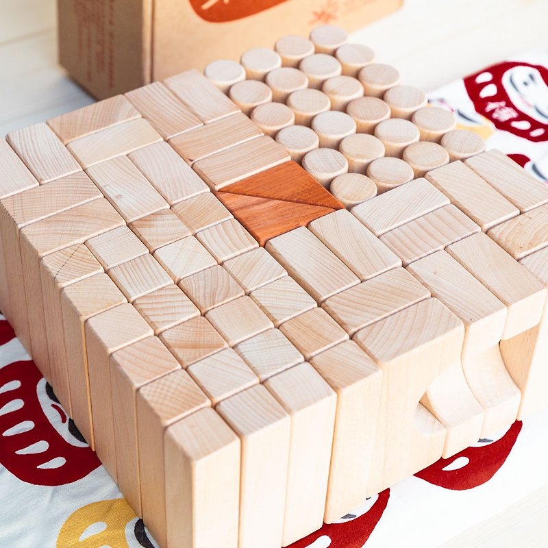 Stacking blocks [80pcs of red and white plums] Made in Taiwan natural wood building blocks - ตุ๊กตา - ไม้ สีแดง