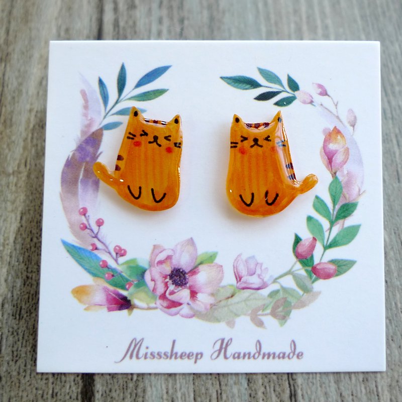 Misssheep-U43-Mini Cat-Orange Cat Hand-Made Cat Earrings (Auricular / Swivel Ear Clips) - Earrings & Clip-ons - Plastic 