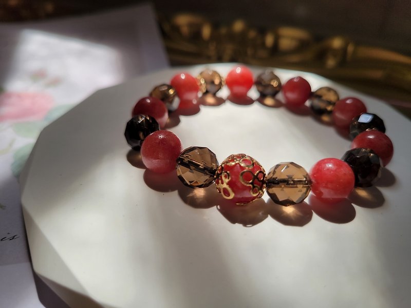 Chivalry~Rose Stone and Citrine Bracelet - Bracelets - Gemstone Red