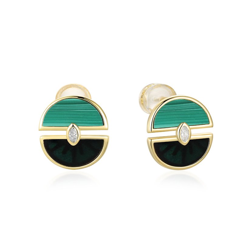 Natural Ink Emerald Future Diamond Earrings Stone - ต่างหู - หยก สีทอง