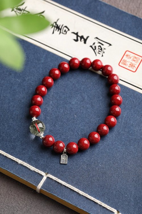 水墨 天然原礦硃砂精品紫金砂單圈手鏈 尺寸8mm左右 含量高達95%以上