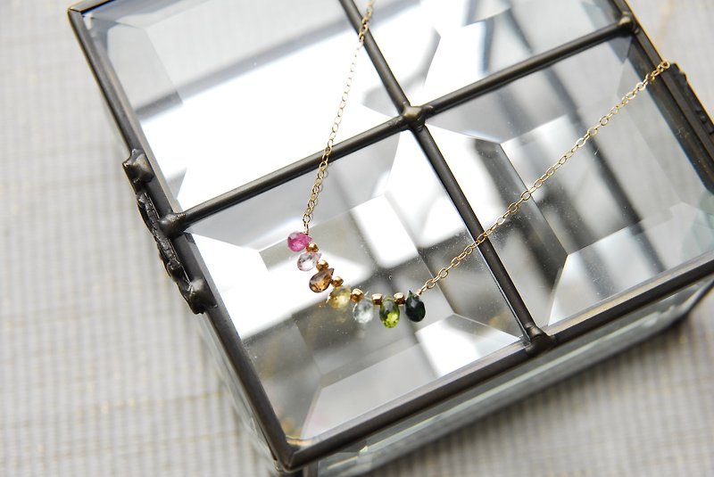 Tourmaline drop cut colorful necklace 14kgf - Necklaces - Semi-Precious Stones Multicolor