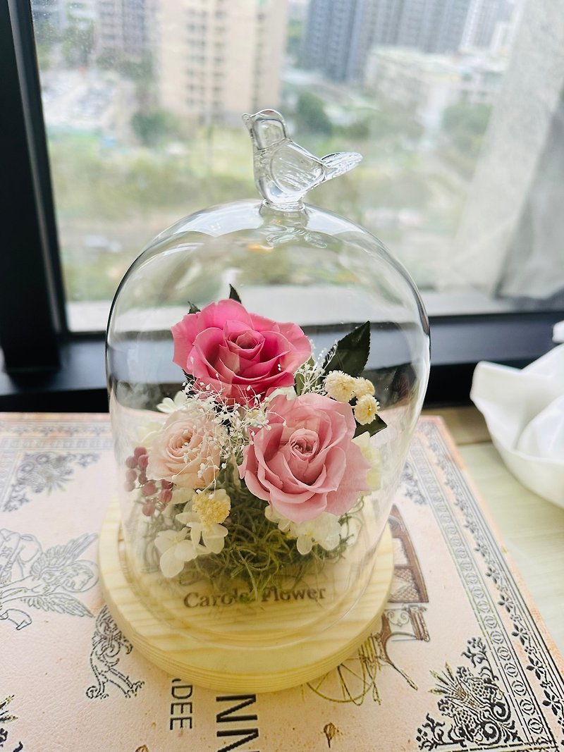 Barbie Pink Preserved Flower Glass Cup - ช่อดอกไม้แห้ง - พืช/ดอกไม้ สึชมพู