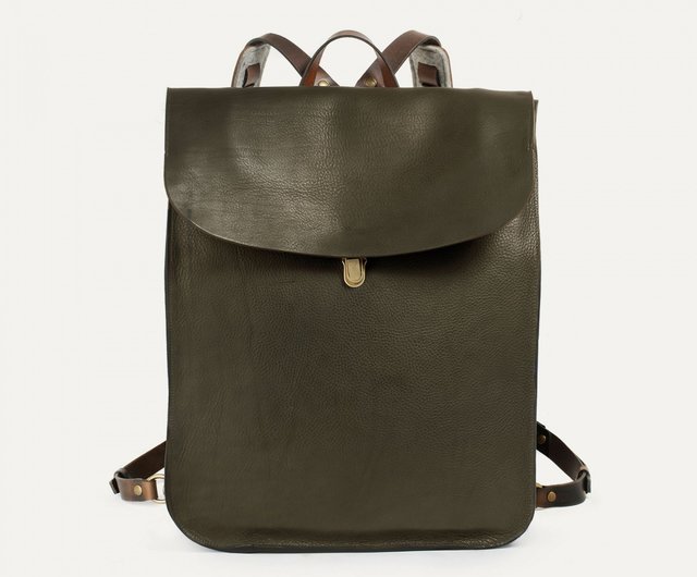 Bleu de Chauffe - after Arlo Khaki green leather backpack _ - Shop