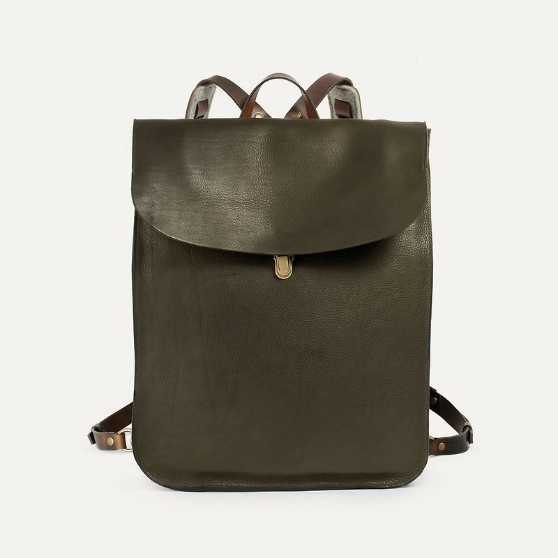 Bleu de Chauffe - after Arlo Khaki green leather backpack _ - Backpacks - Genuine Leather 