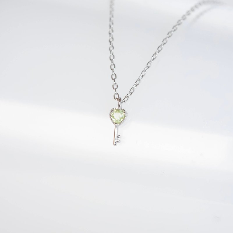 Stone 925 Sterling Silver Love Key Necklace - Necklaces - Gemstone Silver