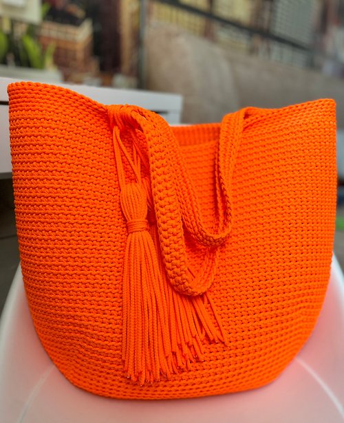 LunarCat Crochet Tote Bag, Neon Pink Bag, Neon Green Bag, Reusable Crochet Bag