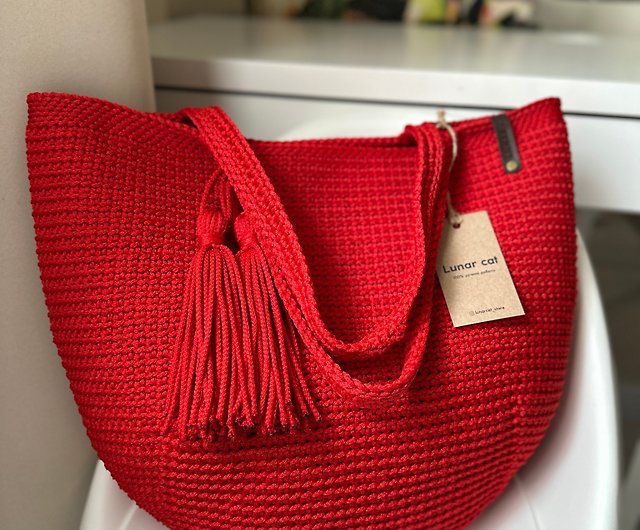 Crochet Tote Bag, Large Crochet Bag, Reusable Grocery Bag, Beach Bag  Crocheted - Shop LunarCat Handbags & Totes - Pinkoi