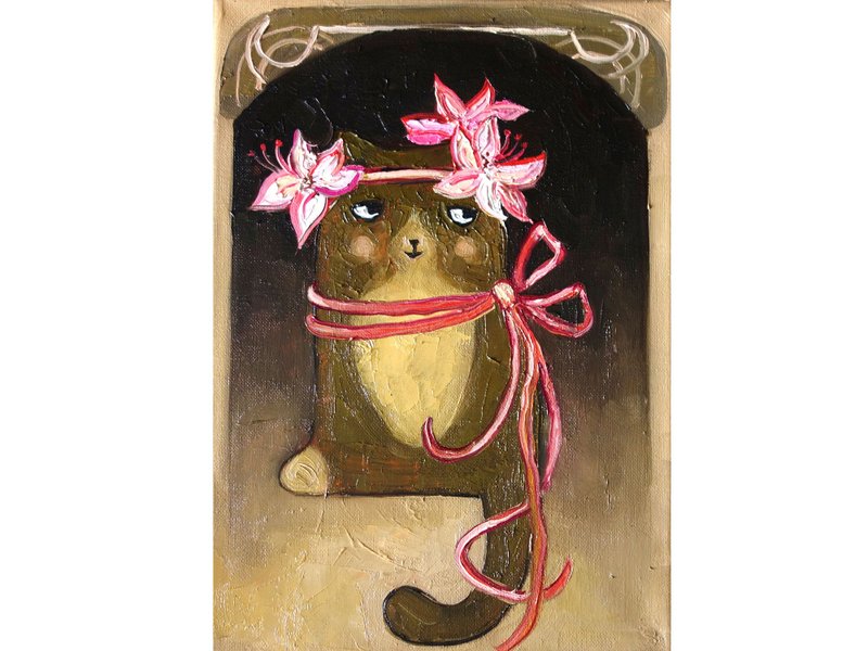 Abstract Cat Painting Oil Pet Original Art 油畫原作 Animal Artwork Canvas Art - 海報/掛畫/掛布 - 顏料 多色