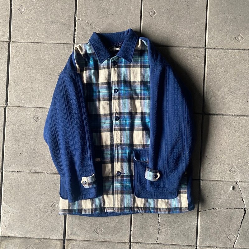 --Vintage--Blue Plaid Desktop Jacket - Women's Shirts - Other Materials Multicolor