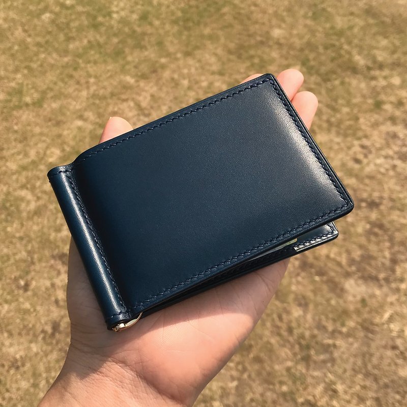 【Money Clip】Blue Buttero | Slim | Handmade Leather in Hong Kong - กระเป๋าสตางค์ - หนังแท้ สีน้ำเงิน