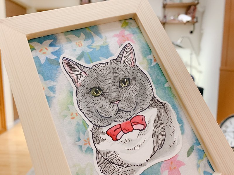 Illustration line watercolor + texture solid wood photo frame | Customized watercolor illustration hand-painted line like Yan