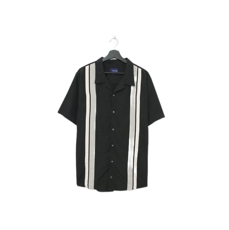 Back to Green-古巴短袖襯衫 黑白灰線條 cs-18 // vintage shirt - 男襯衫/休閒襯衫 - 棉．麻 