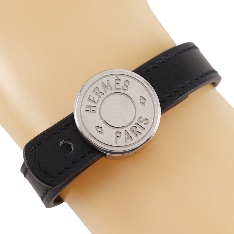【日本直送】エルメス HERMES セリエ ルーピング ブレスレット レザー 黒/オレンジ  約15.1g レディース【中古】 - 手鍊/手環 - 真皮 黑色