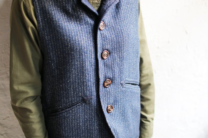 Omake條紋羊毛針織背心 - 背心/無袖上衣 - 棉．麻 藍色