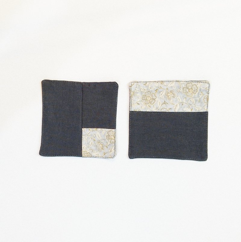 coaster patchwork (x2) - ที่รองแก้ว - ผ้าฝ้าย/ผ้าลินิน สีเทา
