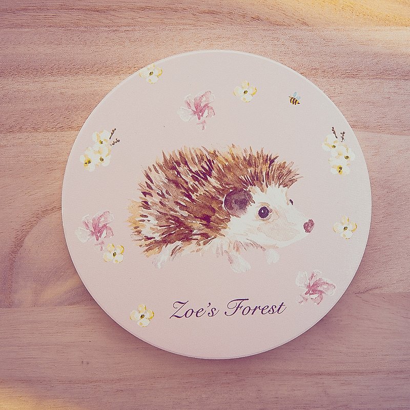 Zoe's forest pink hedgehog ceramic coaster - Coasters - Porcelain Pink