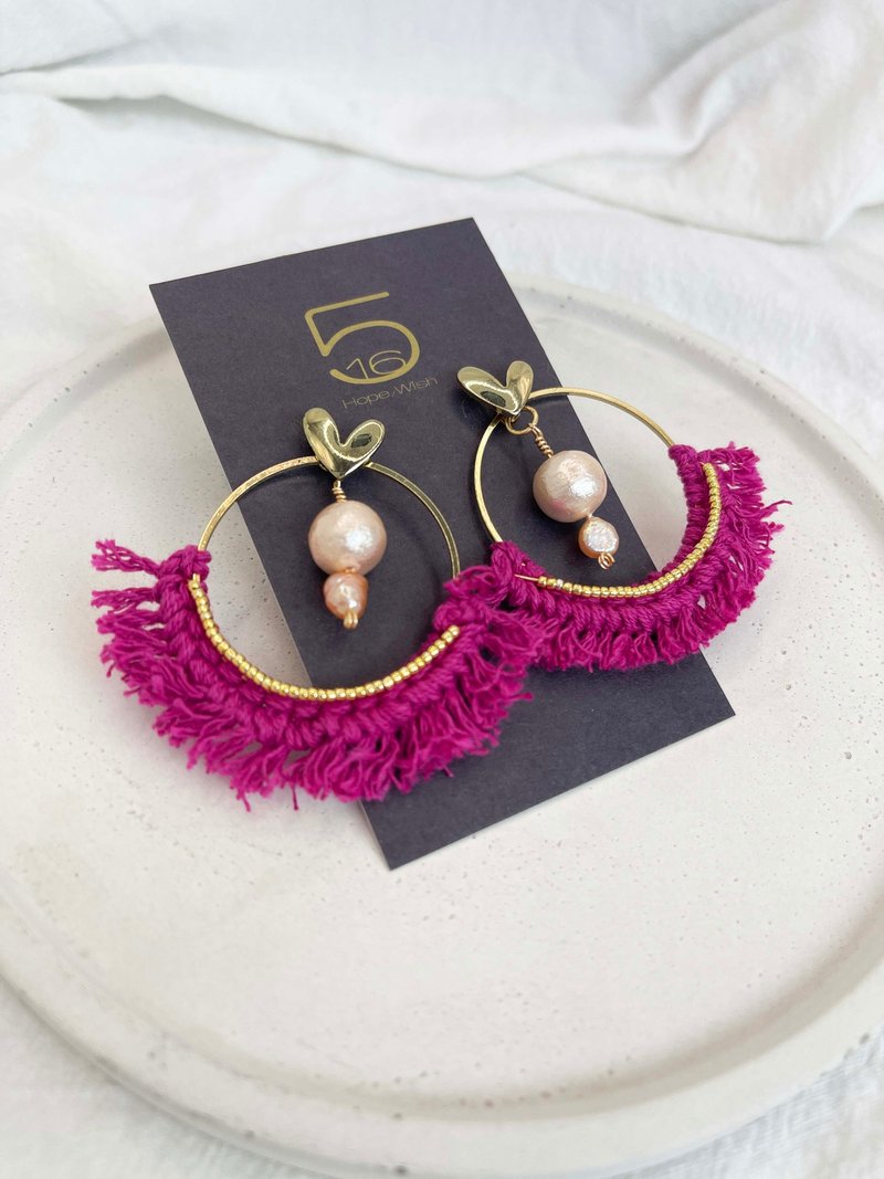 桃花朵朵花花-大款 - 耳環/耳夾/耳骨夾 - 棉．麻 