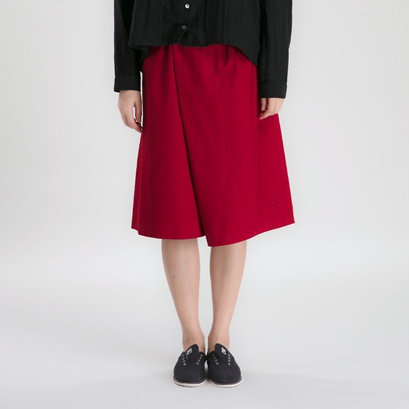 BUFU  asymmetry wide-leg pants in red P170205R - Women's Pants - Cotton & Hemp Red