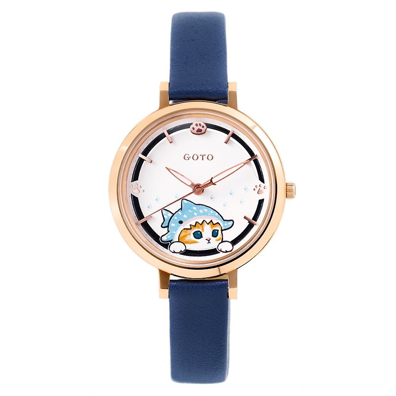 GOTO×mofusand 猫のフサンディシリーズ – 限定版 – ベルト – ジンベエザメの帽子 - 腕時計 - ステンレススチール ホワイト